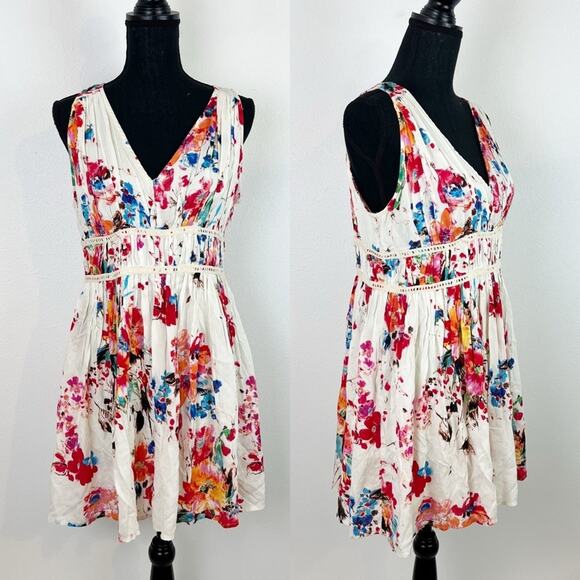 Entro Floral Mini Sundress V-Neck Sleeveless Spring Summer Medium - Picture 1 of 9